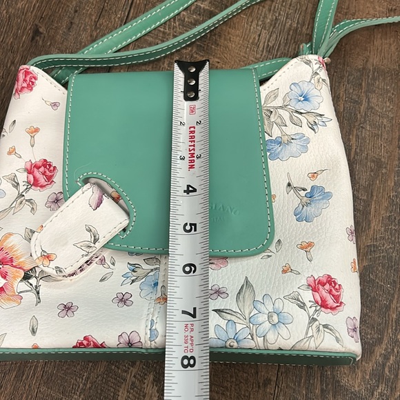 L'Artigiano Italian Genuine Leather Crossbody Bag Teal Floral - Picture 10 of 12